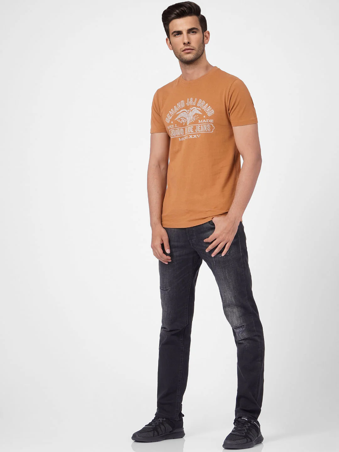 Brown Graphic Print Crew Neck T-shirt - Image 5