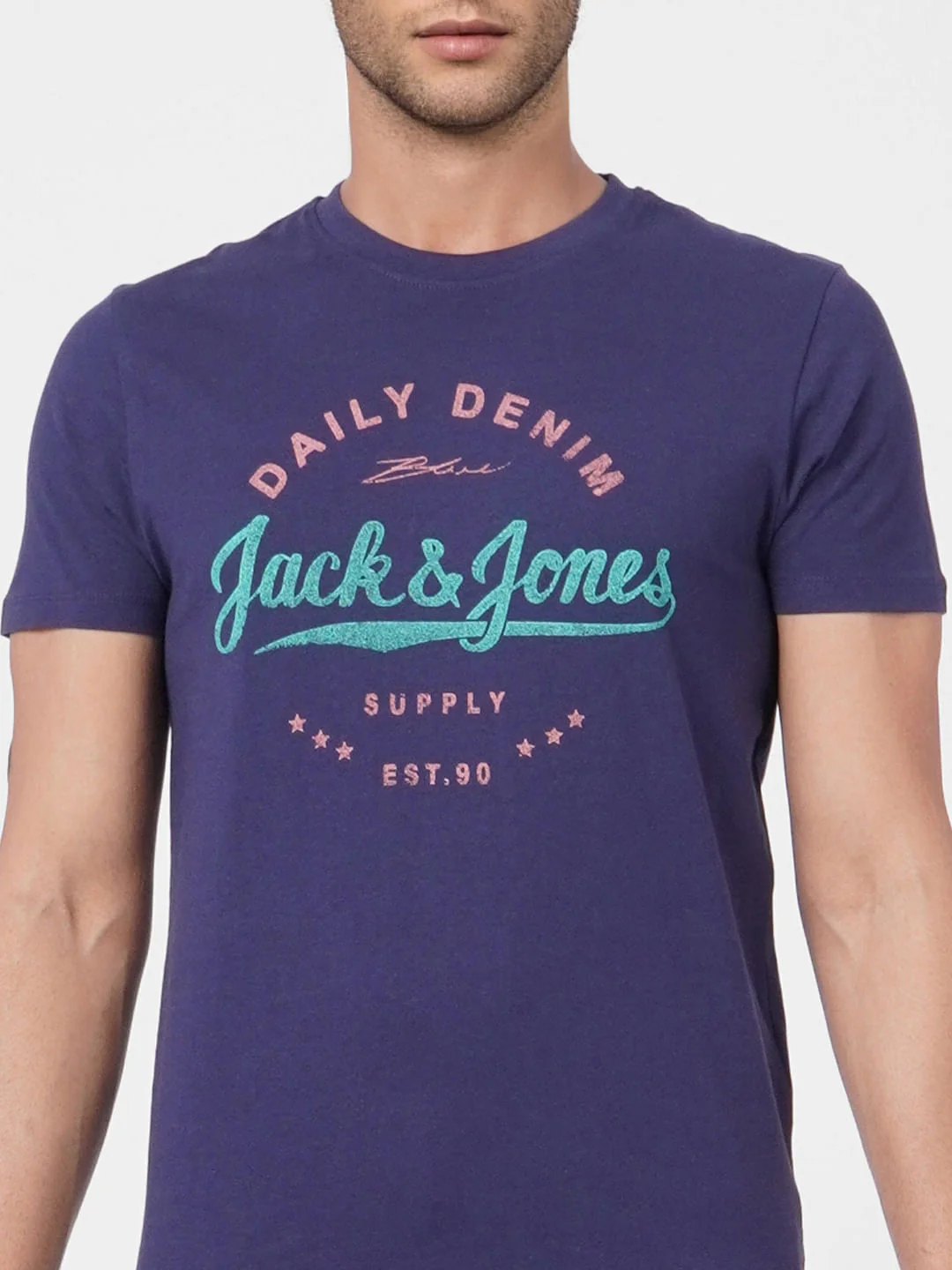 Dark Blue Logo Print Crew Neck T-shirt - Image 5