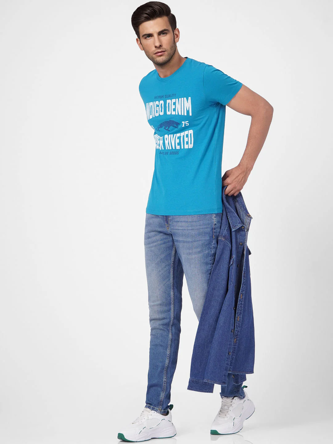 Blue Graphic Print Crew Neck T-shirt