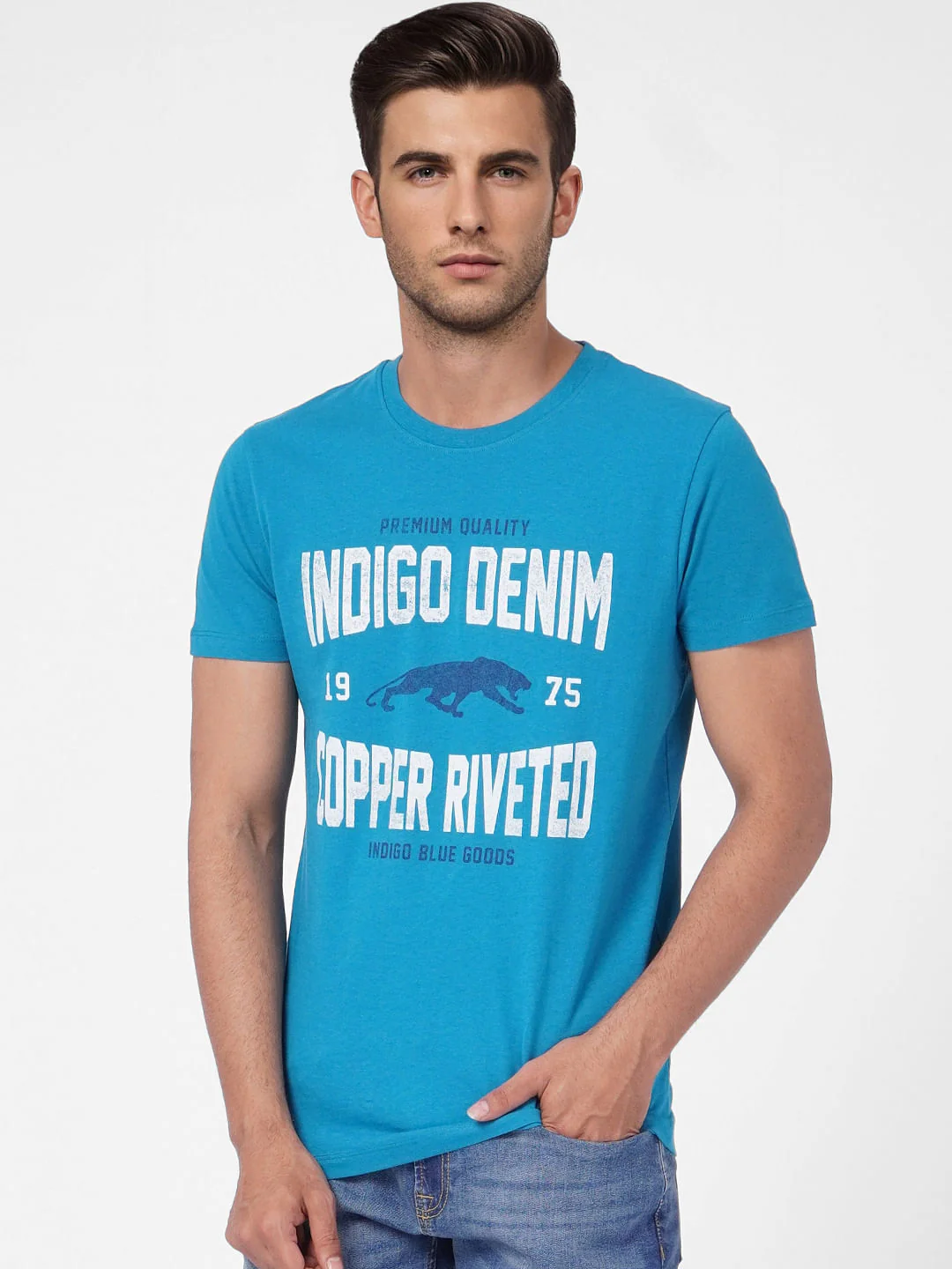 Blue Graphic Print Crew Neck T-shirt - Image 2