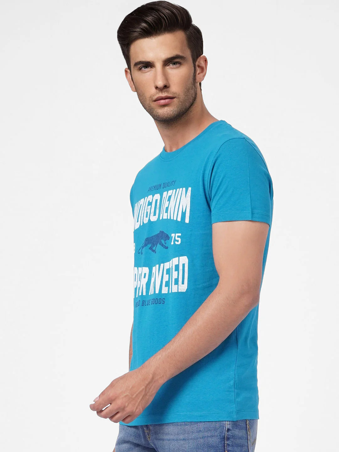 Blue Graphic Print Crew Neck T-shirt - Image 3