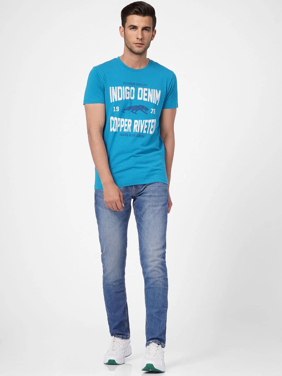Blue Graphic Print Crew Neck T-shirt - Image 5