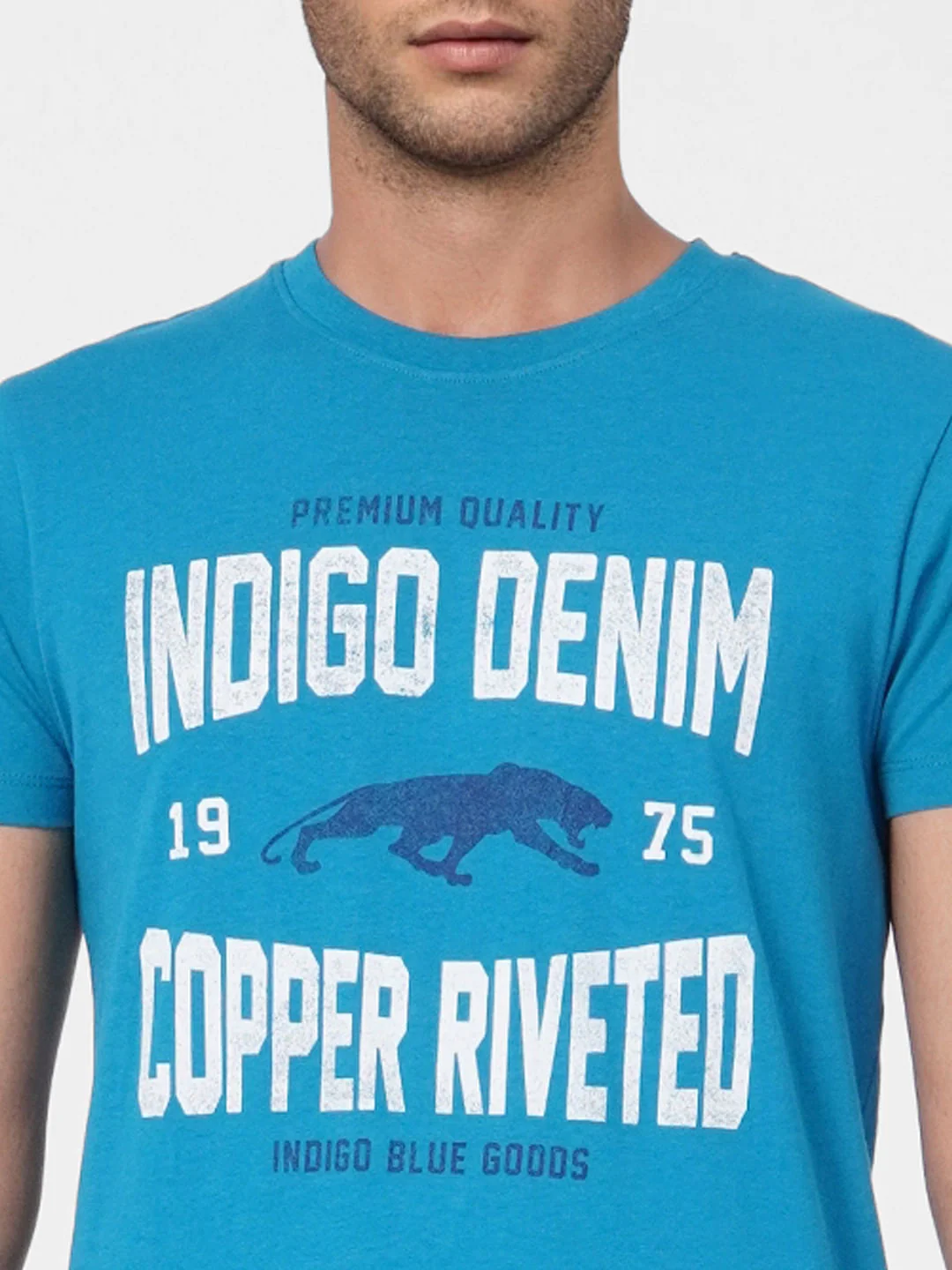 Blue Graphic Print Crew Neck T-shirt - Image 6