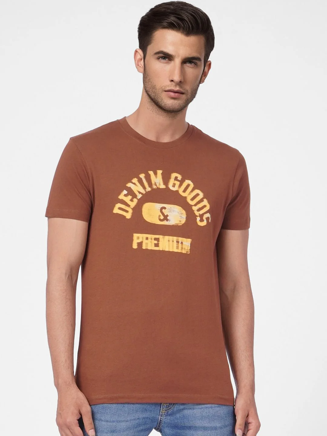 Brown Graphic Print Crew Neck T-shirt - Image 2