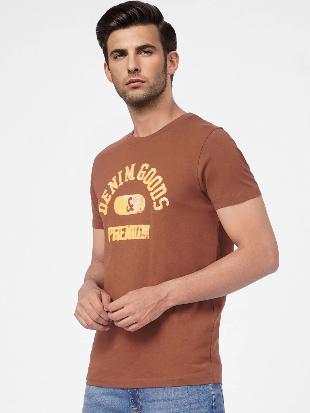 Brown Graphic Print Crew Neck T-shirt - Image 3
