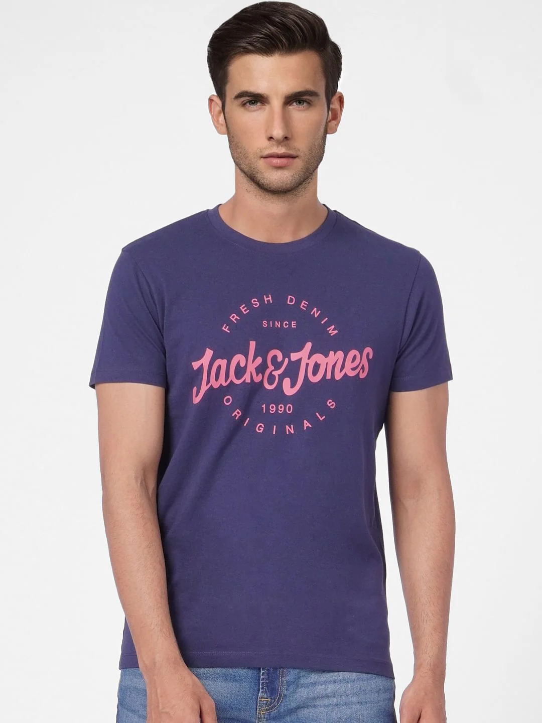 Blue Graphic Print Crew Neck T-shirt - Image 2