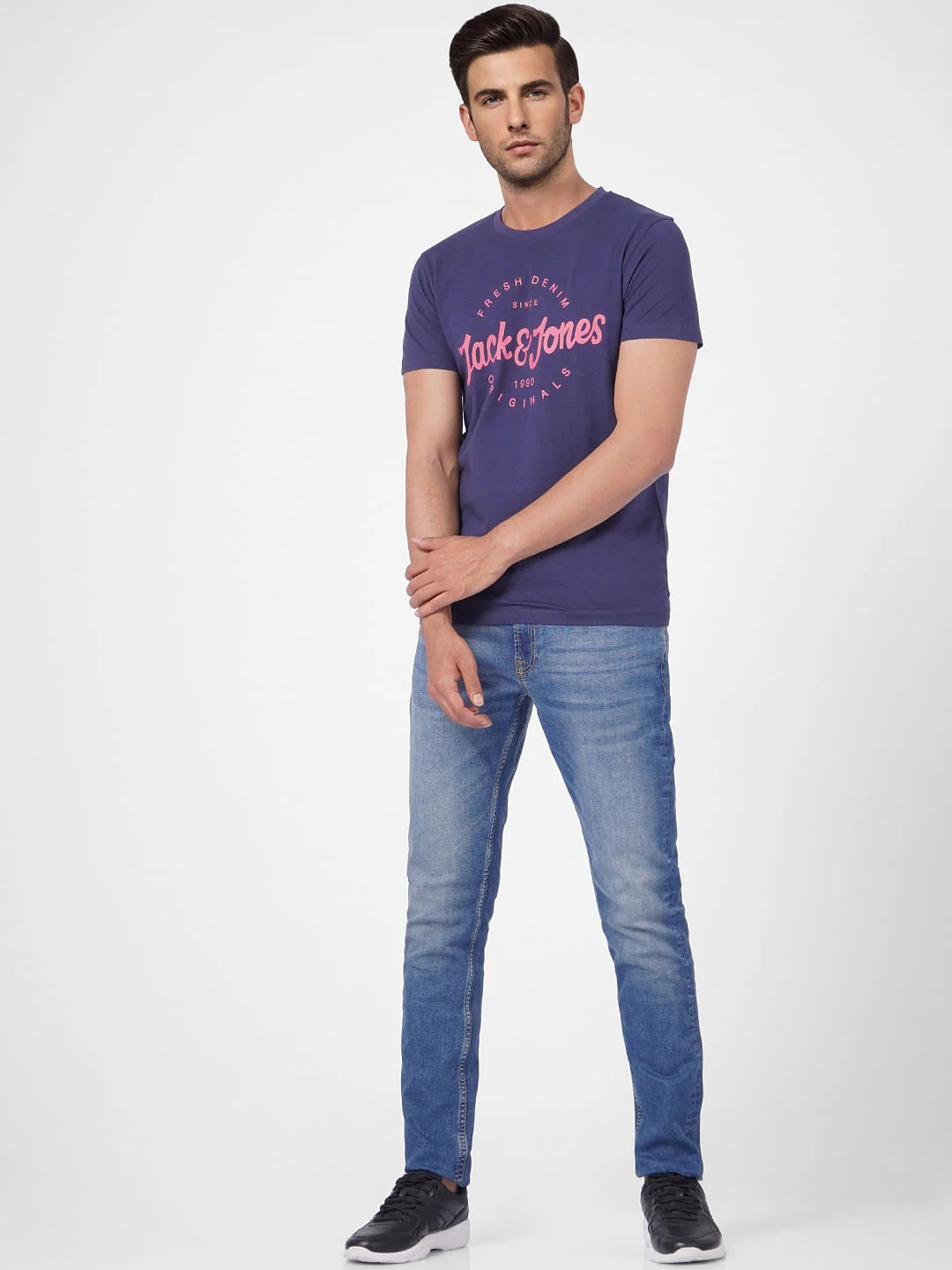 Blue Graphic Print Crew Neck T-shirt - Image 5