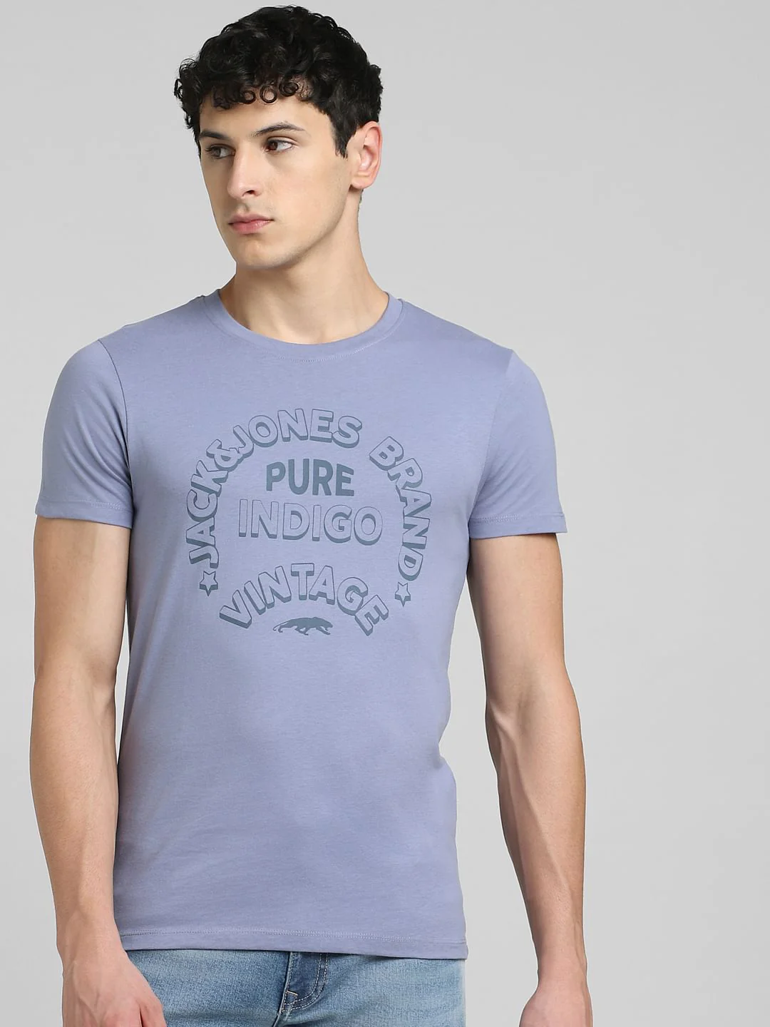 Blue Graphic Print Crew Neck T-shirt - Image 2