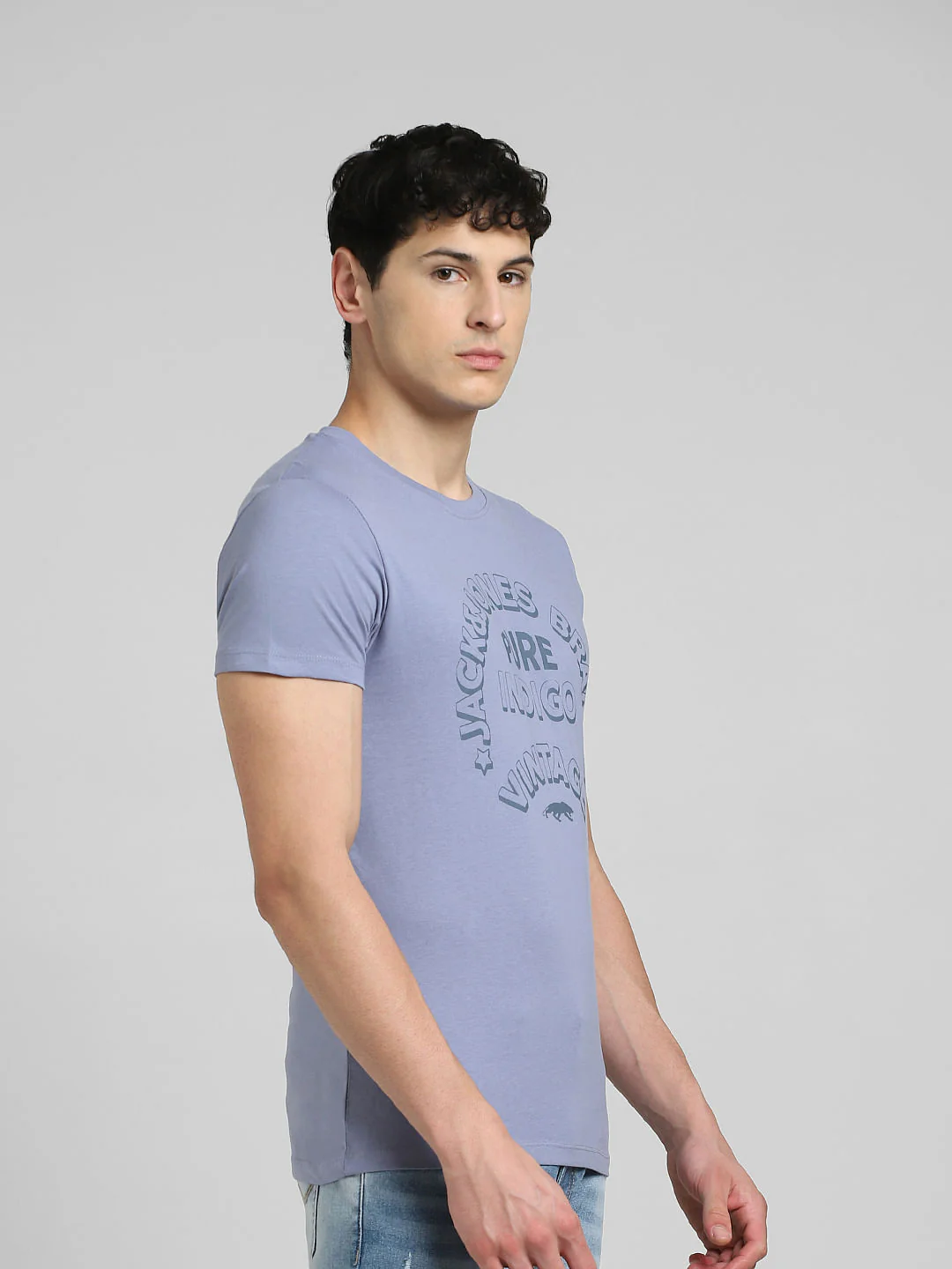 Blue Graphic Print Crew Neck T-shirt - Image 3