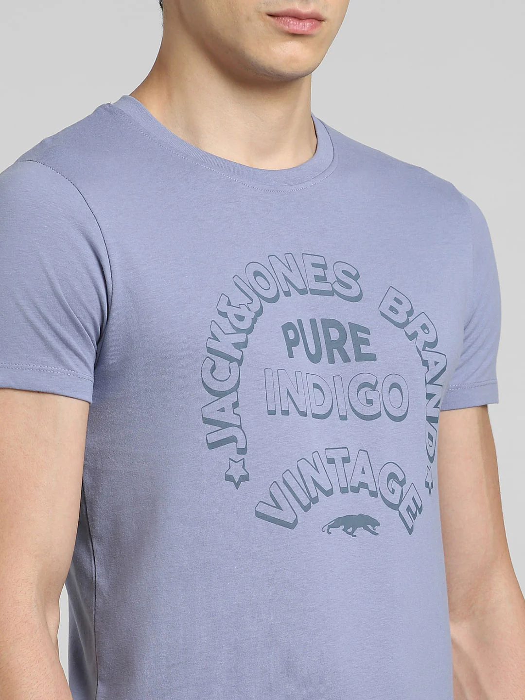 Blue Graphic Print Crew Neck T-shirt - Image 5