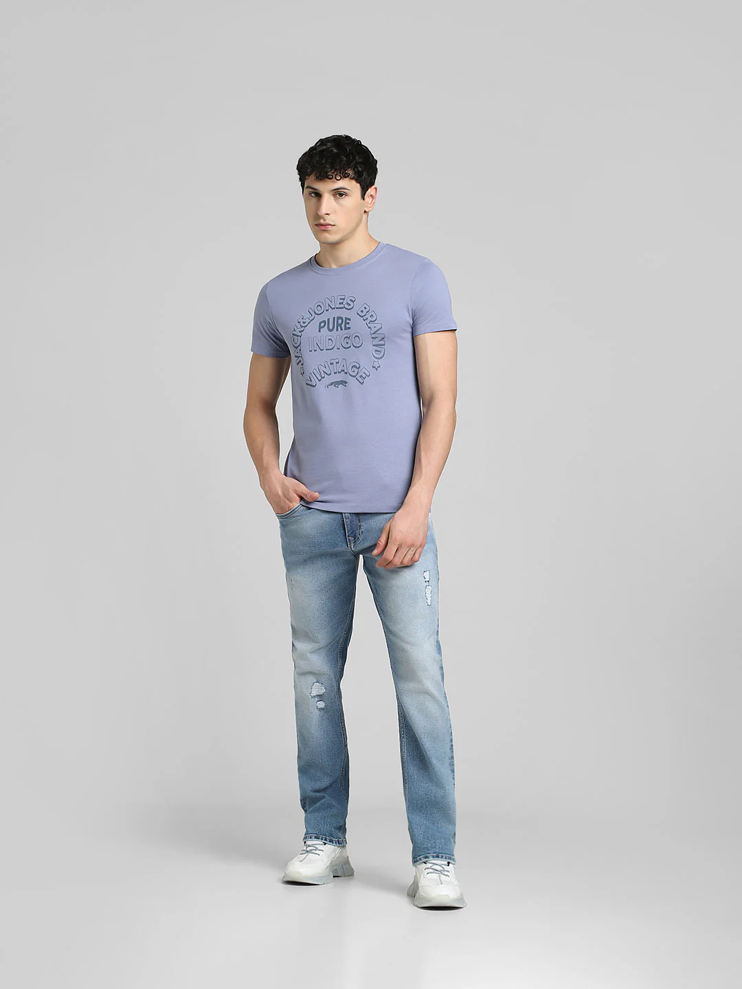 Blue Graphic Print Crew Neck T-shirt - Image 6
