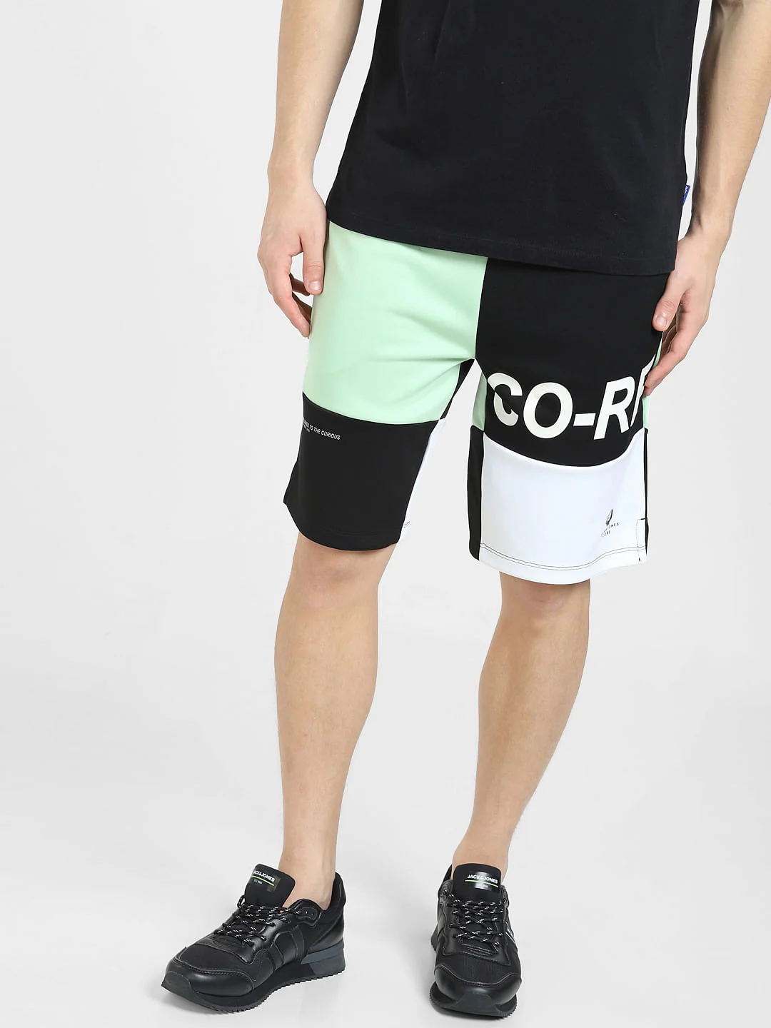 Black Mid Rise Colourblocked Shorts - Image 2