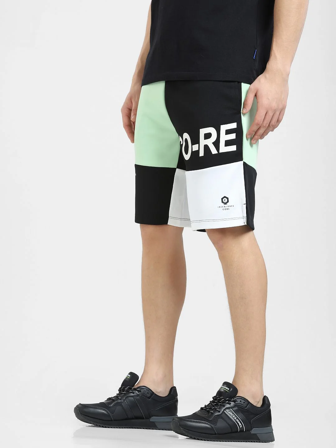 Black Mid Rise Colourblocked Shorts - Image 3