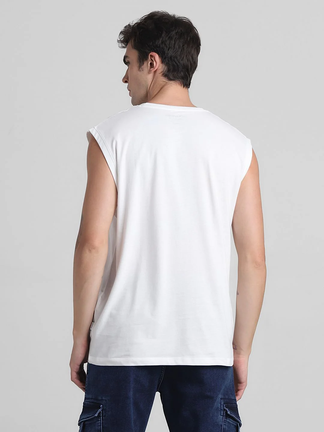 White Printed Sleeveless T-shirt - Image 4