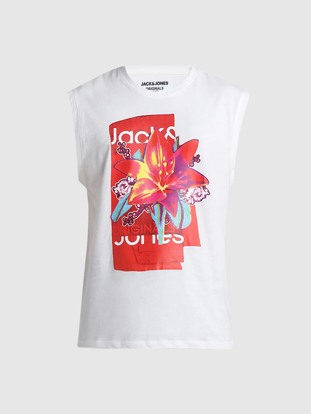 White Printed Sleeveless T-shirt - Image 7