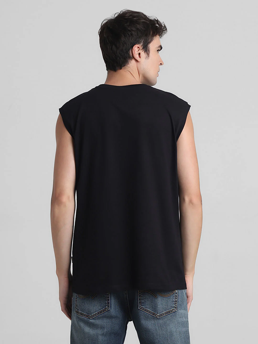Black Printed Sleeveless T-shirt - Image 4