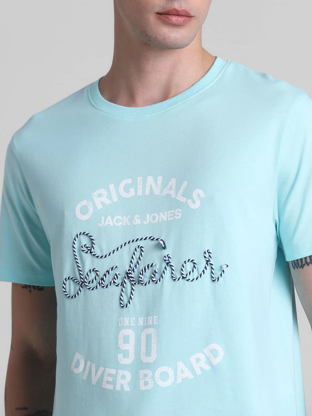 Blue Embroidered Crew Neck T-shirt - Image 5