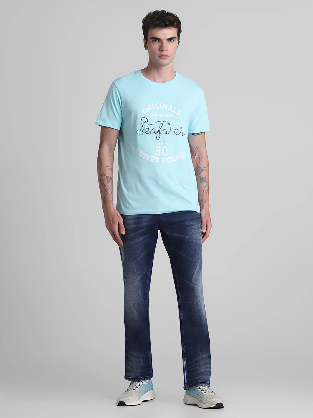 Blue Embroidered Crew Neck T-shirt - Image 6