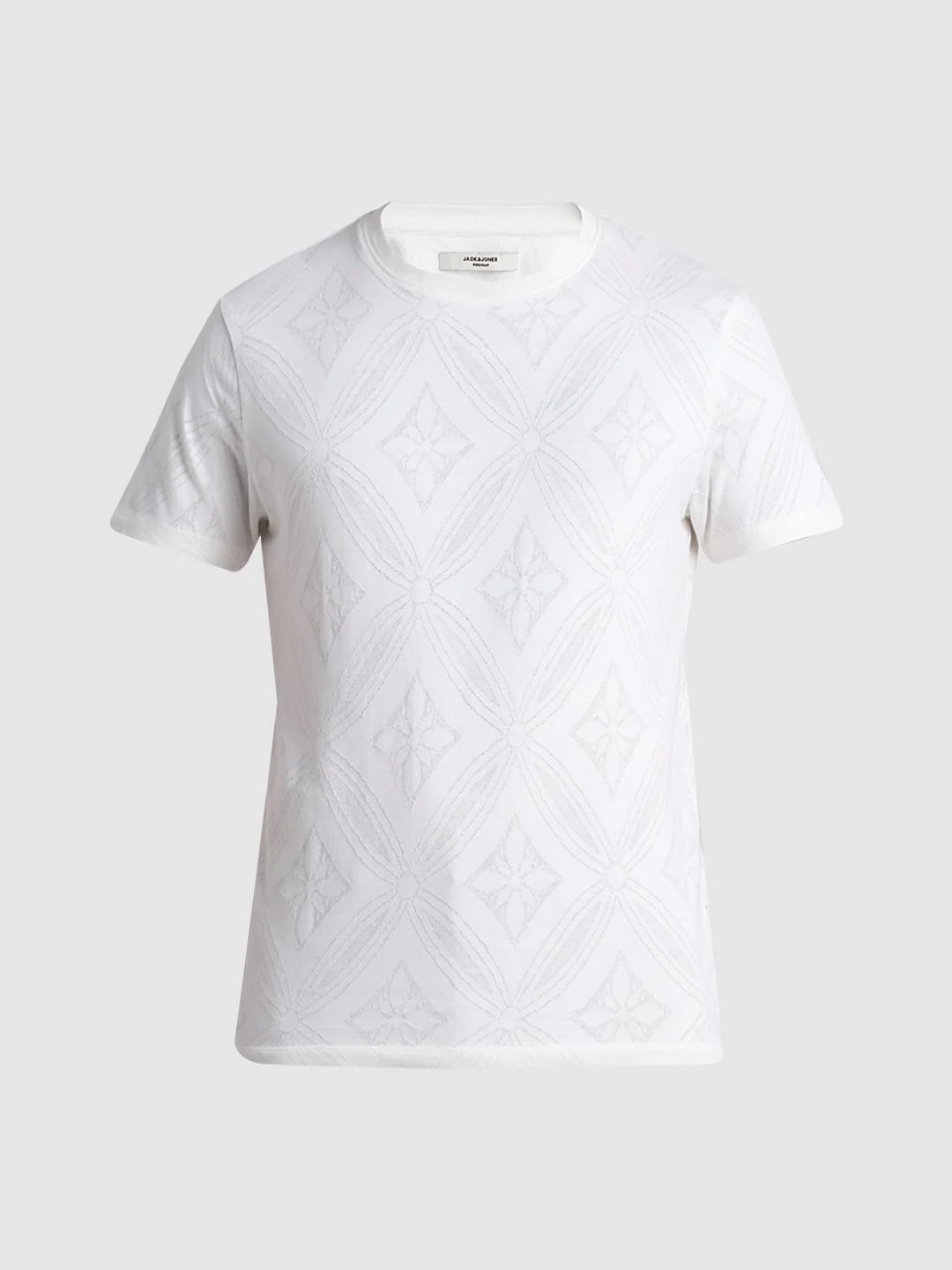 White Printed Jacquard Cotton T-shirt - Image 7
