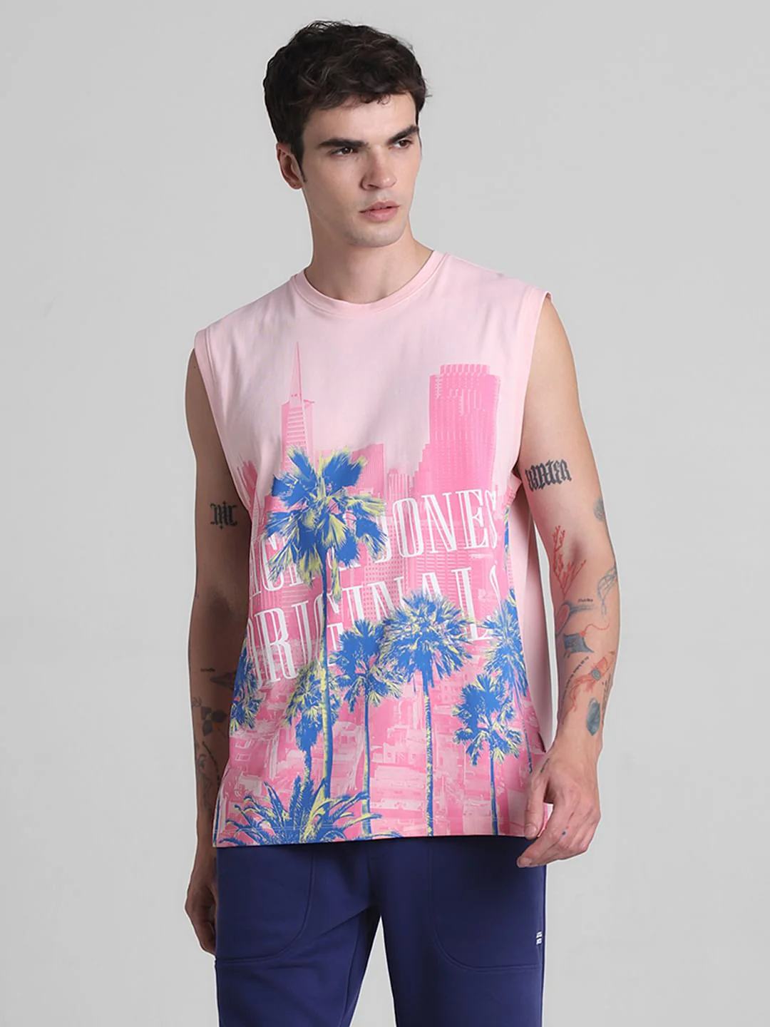 Pink Tropical Print Sleeveless T-shirt - Image 2