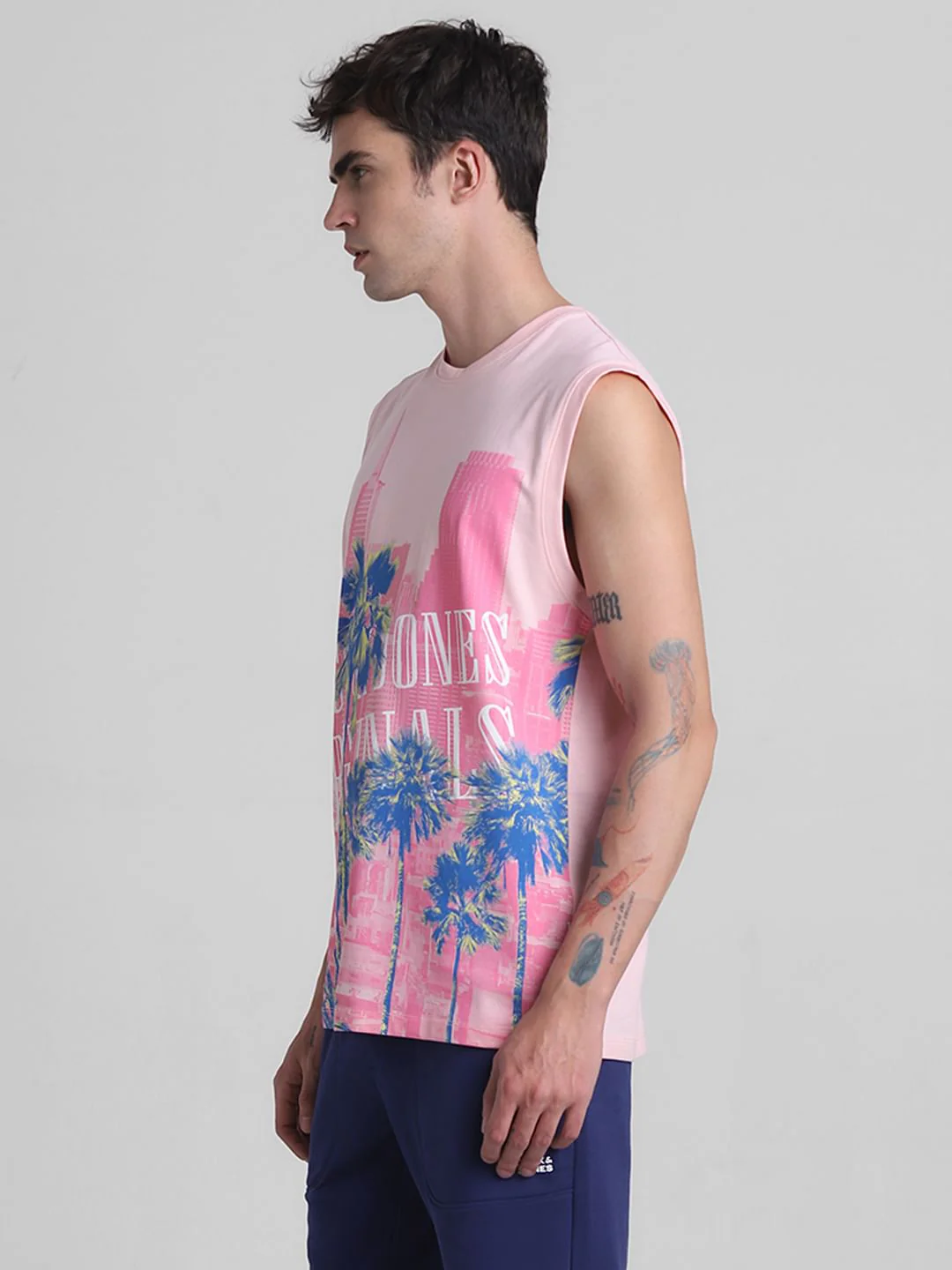 Pink Tropical Print Sleeveless T-shirt - Image 3