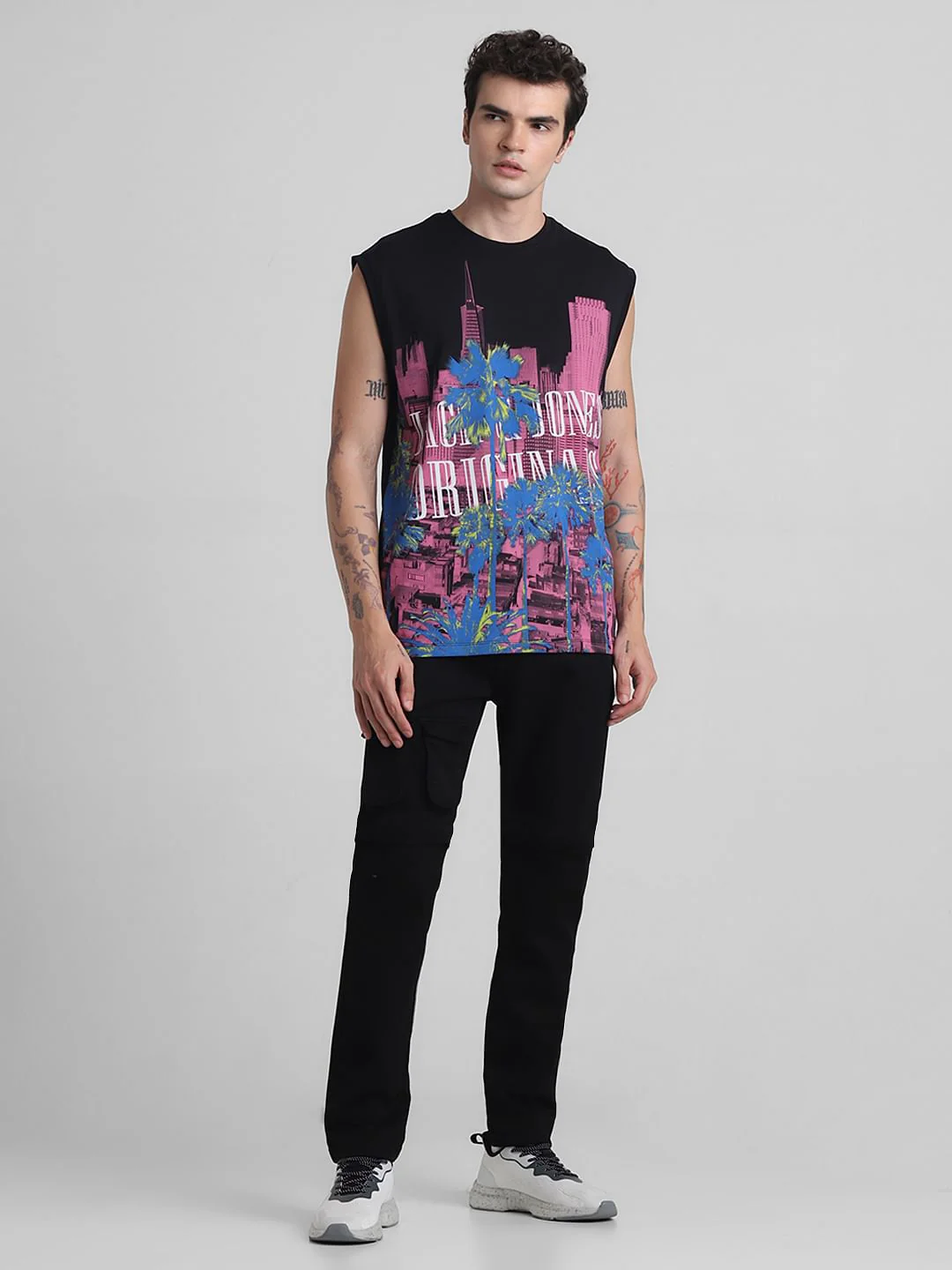 Black Tropical Print Sleeveless T-shirt - Image 6