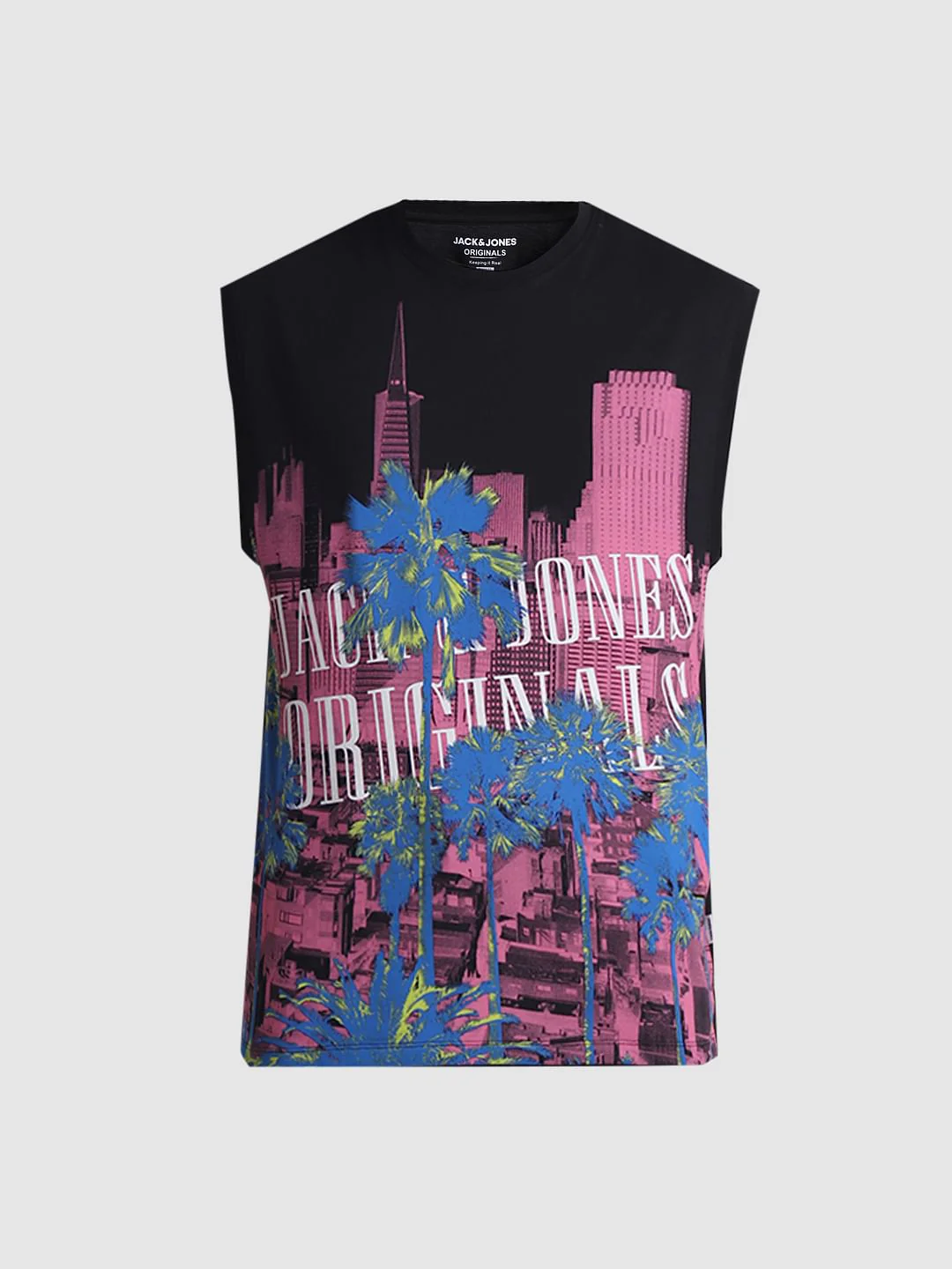 Black Tropical Print Sleeveless T-shirt - Image 7