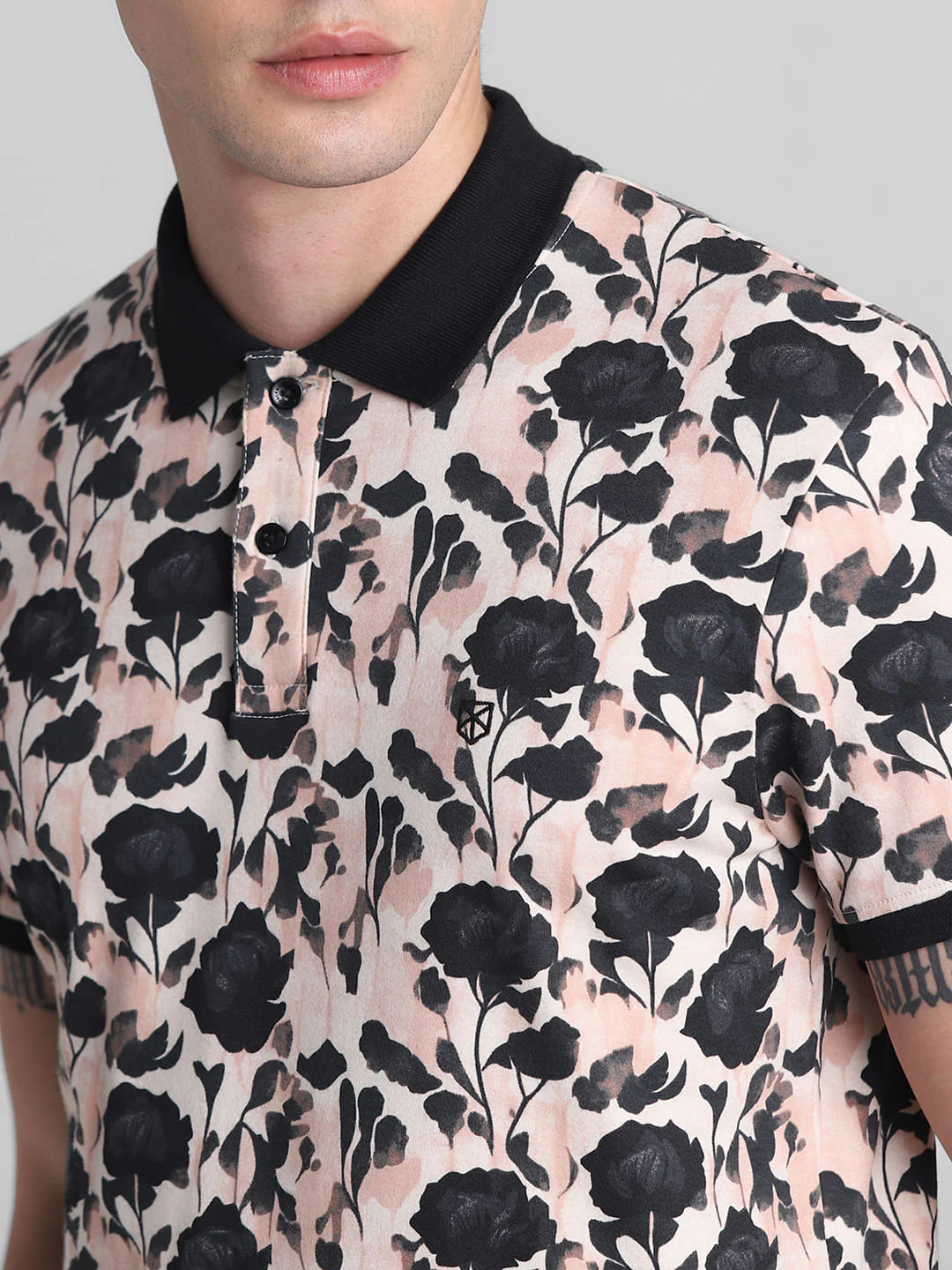 Pink & Black Floral Polo T-shirt - Image 5
