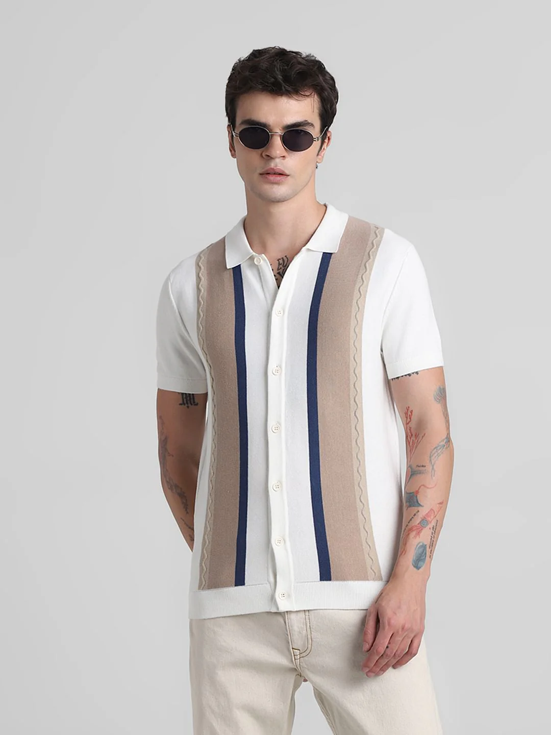 White Front Open Knitted Polo