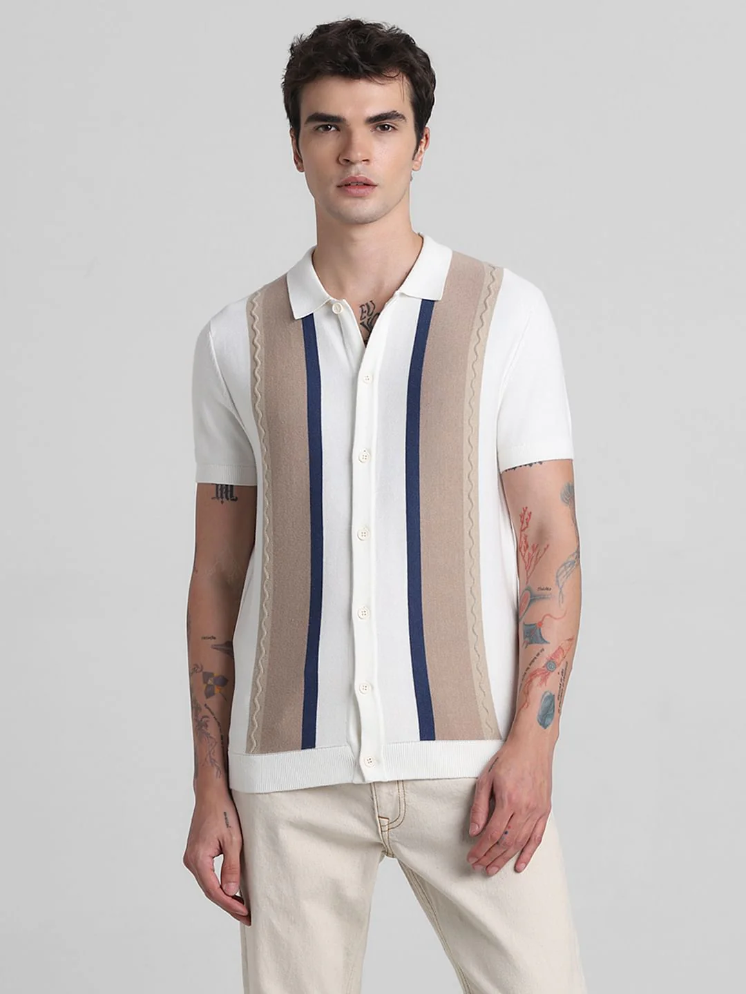 White Front Open Knitted Polo - Image 2