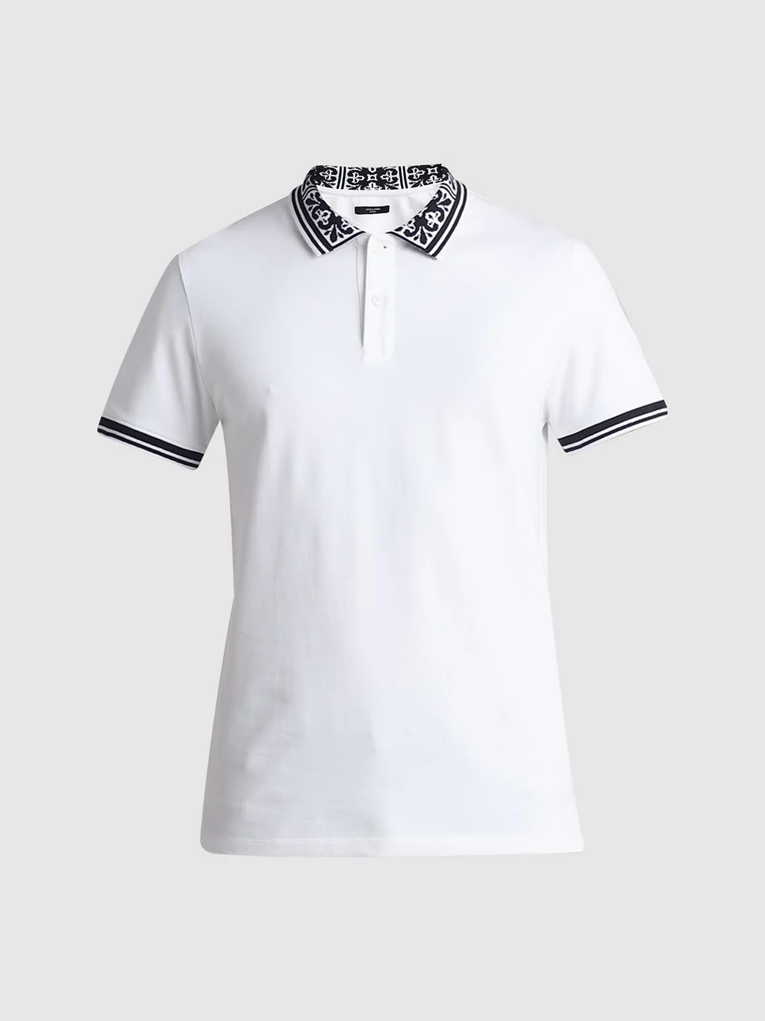 White Printed Collar Polo T-shirt - Image 7