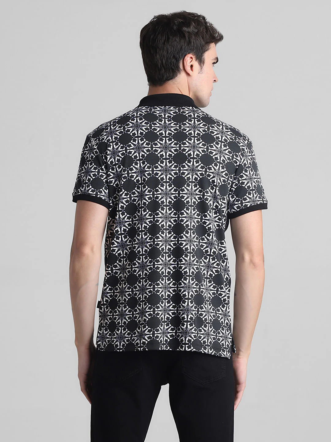 Black Abstract Print Polo T-shirt - Image 4