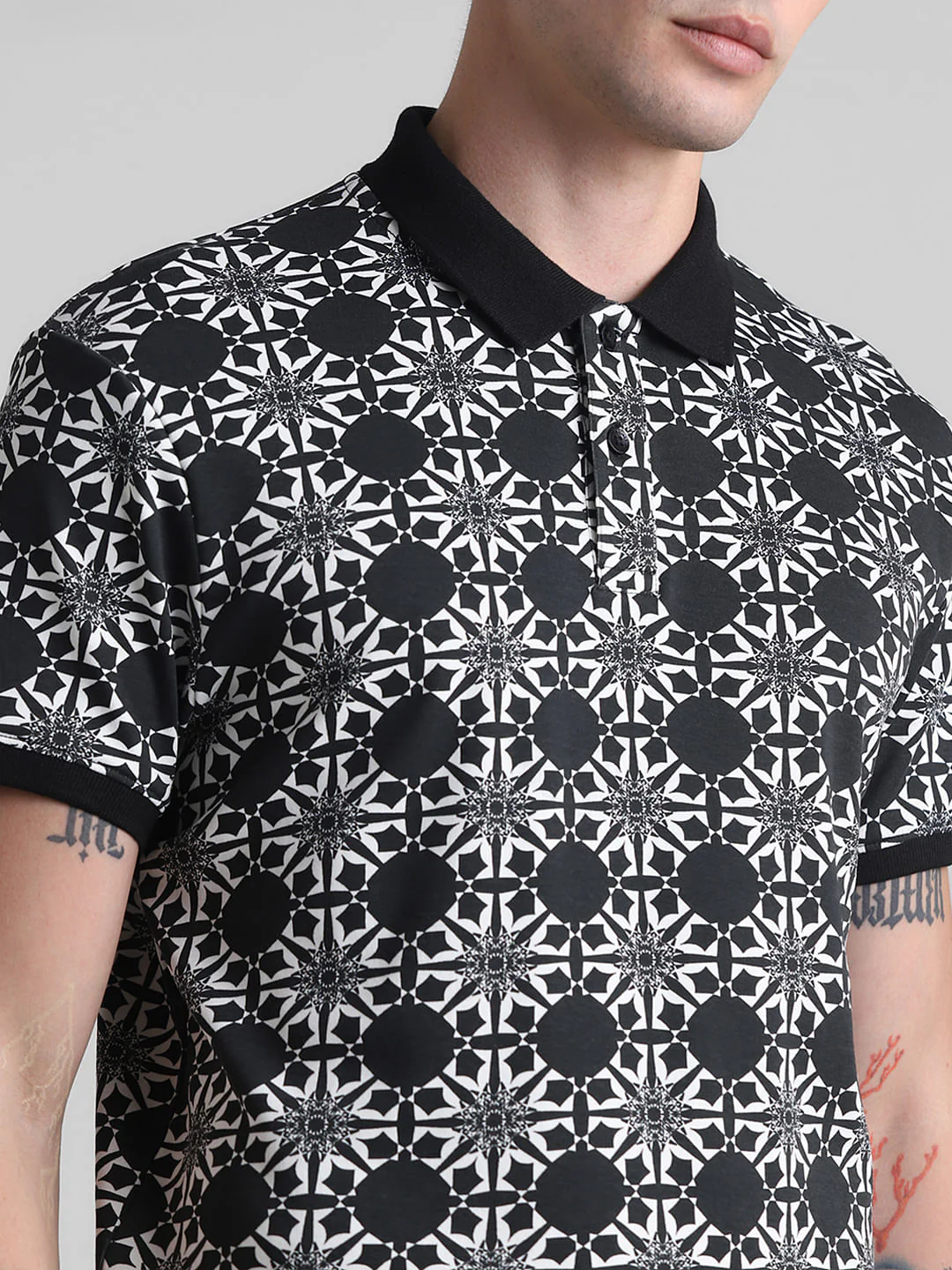 Black Abstract Print Polo T-shirt - Image 5