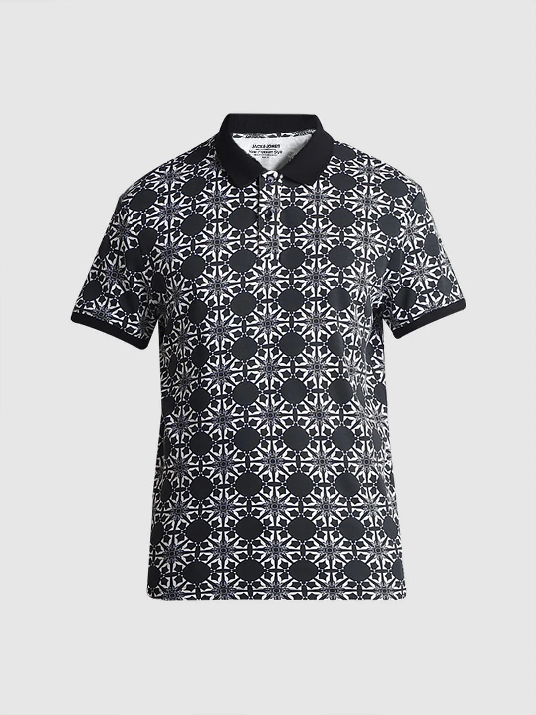Black Abstract Print Polo T-shirt - Image 7