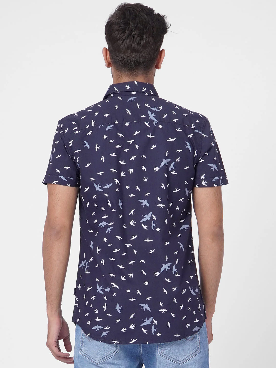 Blue Printed Half Sleeves Shirt - Image 4