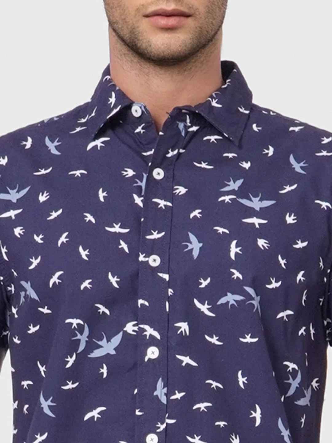 Blue Printed Half Sleeves Shirt - Image 5
