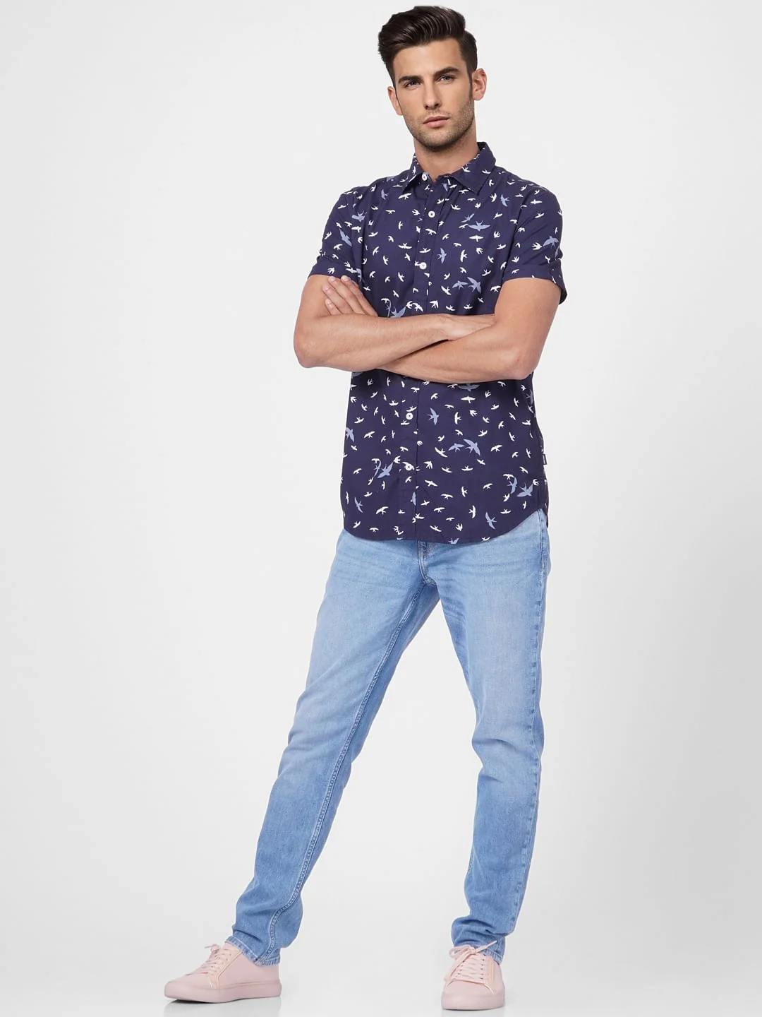 Blue Printed Half Sleeves Shirt - Image 6
