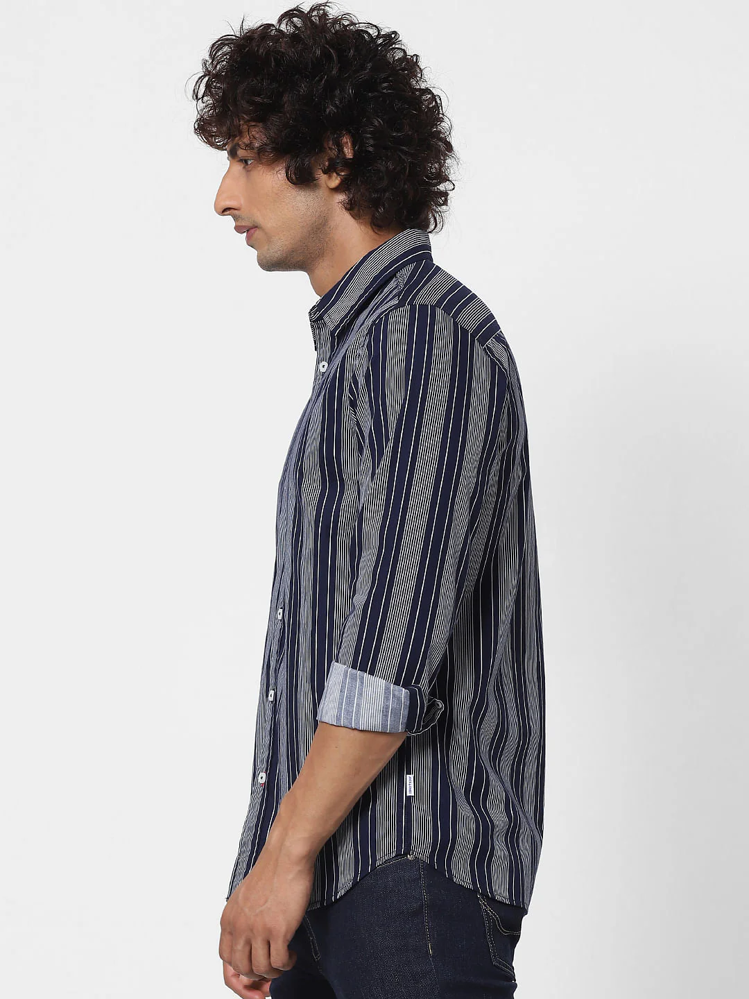 Blue Striped Full Sleeves Shirt - Image 3