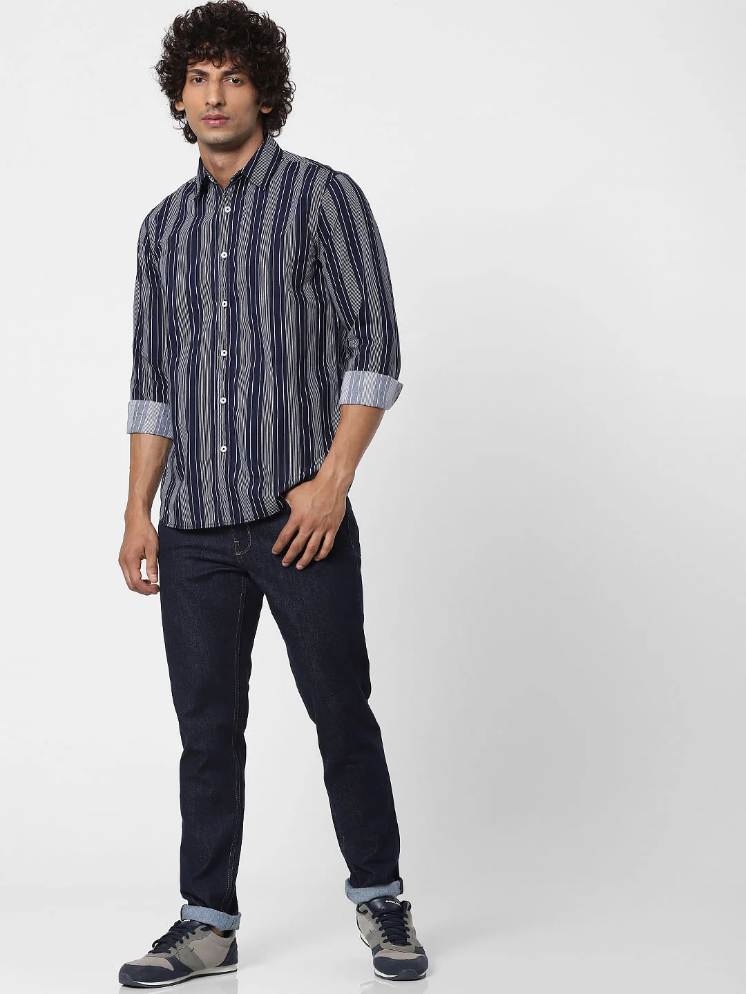 Blue Striped Full Sleeves Shirt - Image 6
