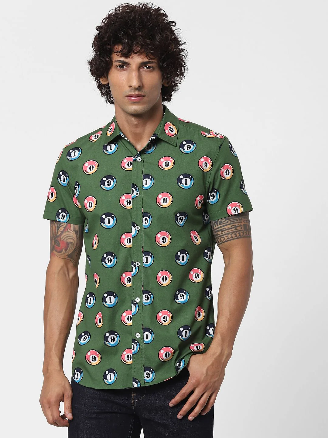 Green Billiards Print Half Sleeves Shirt - Image 2