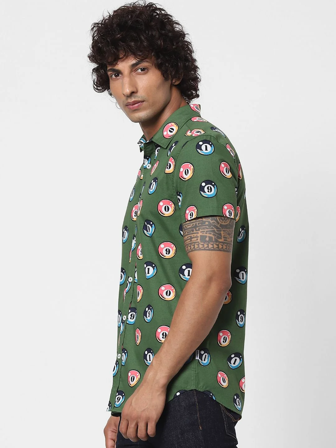 Green Billiards Print Half Sleeves Shirt - Image 3