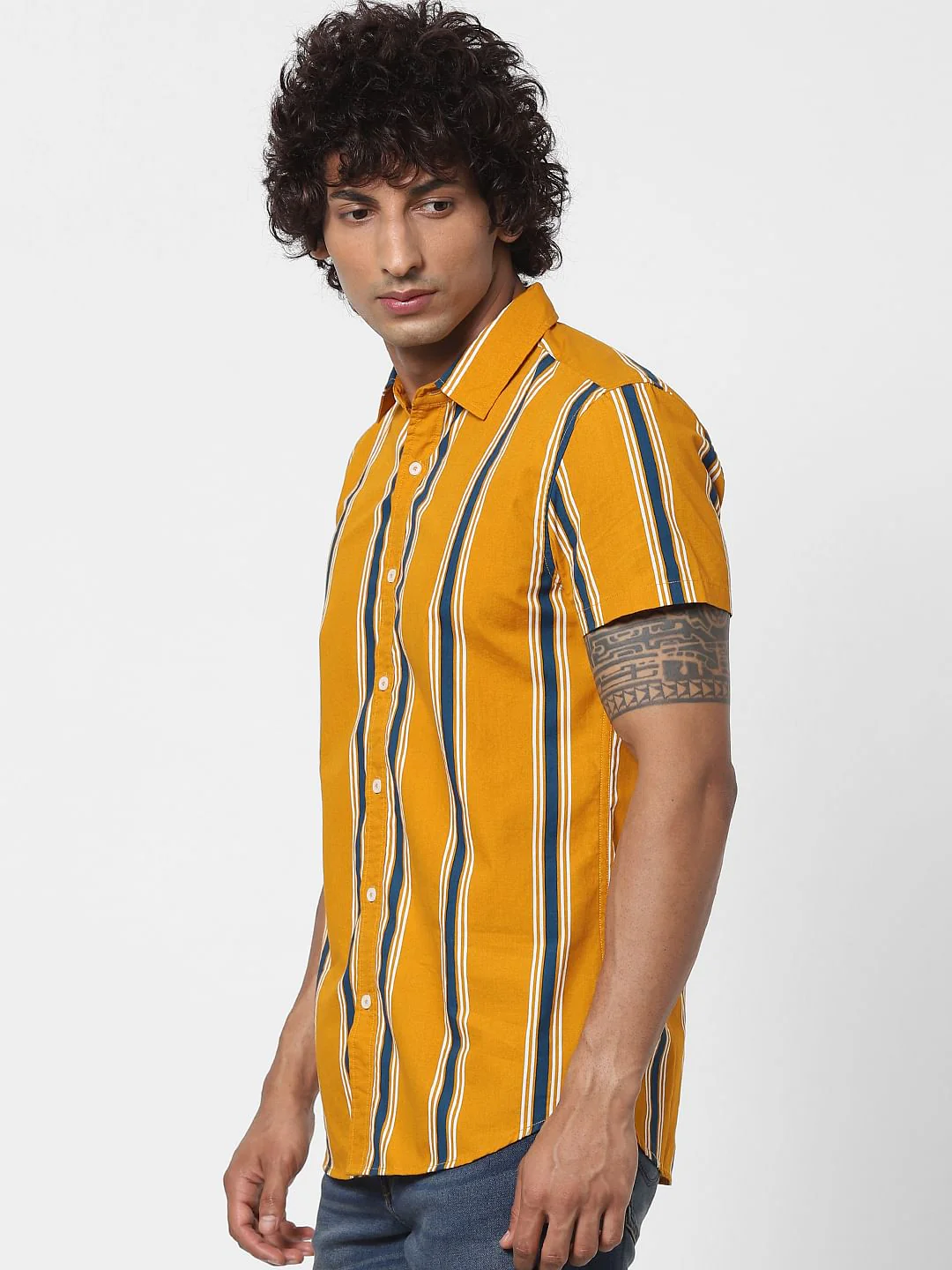 Yellow Striped Half Sleeves Shirt - Image 3