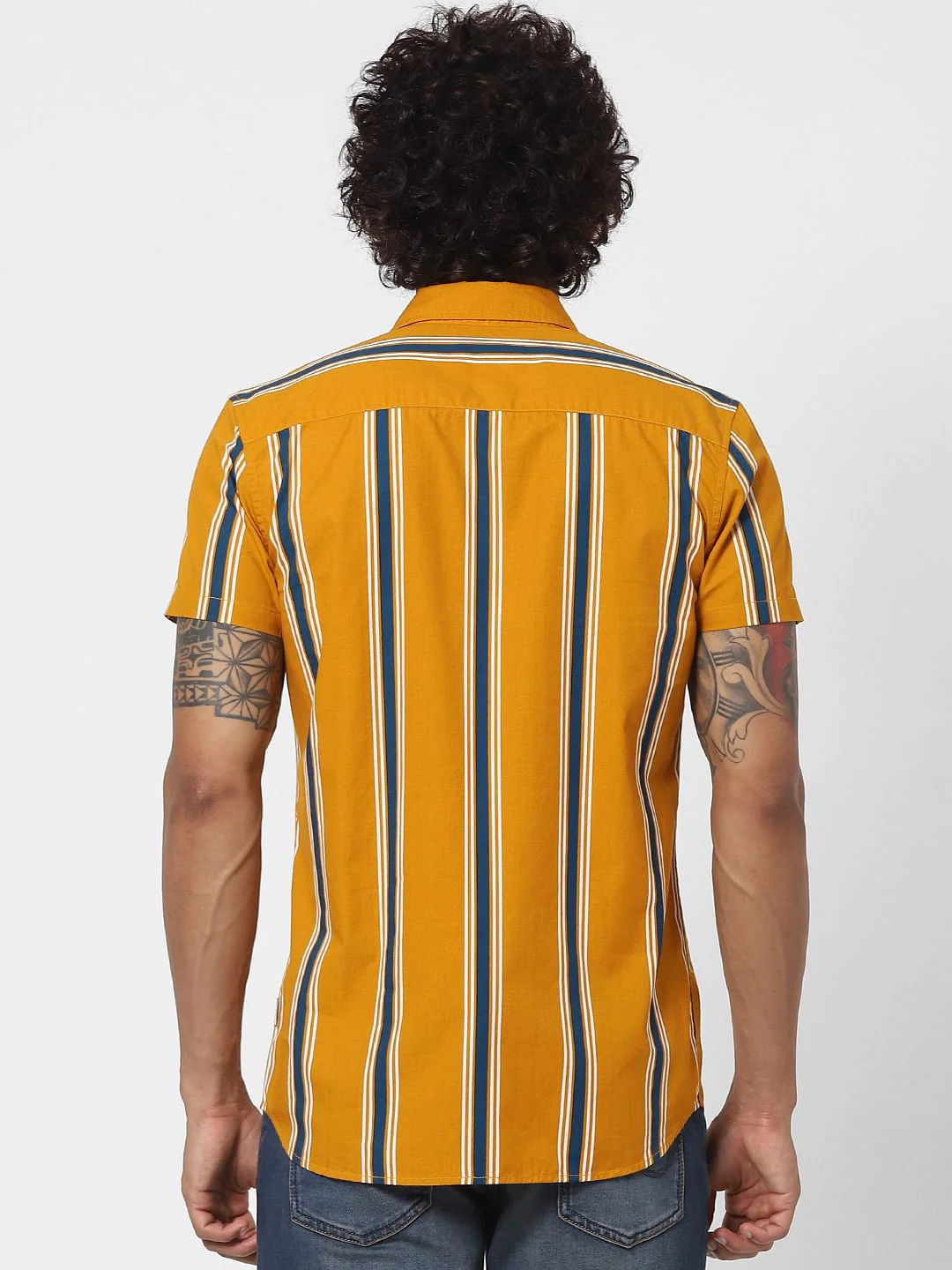 Yellow Striped Half Sleeves Shirt - Image 4