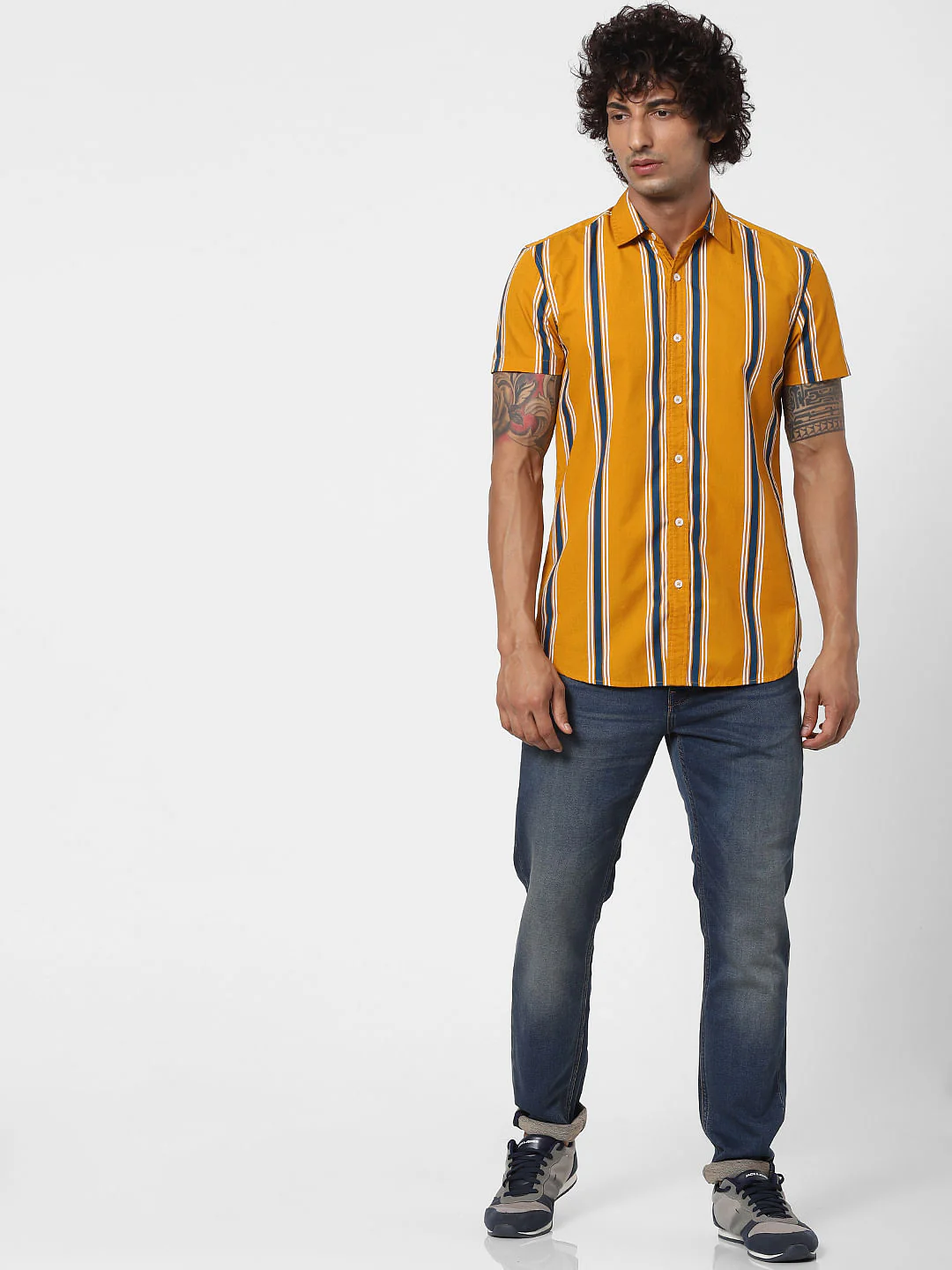 Yellow Striped Half Sleeves Shirt - Image 5