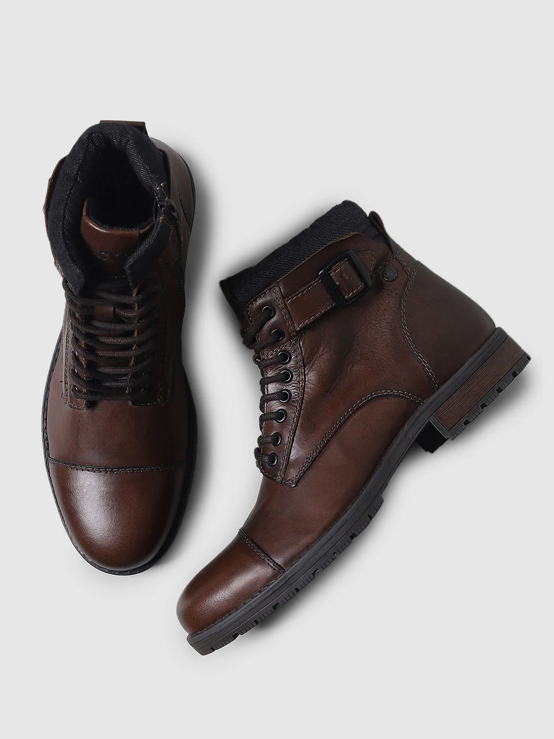 Brown Leather Biker Boots - Image 2