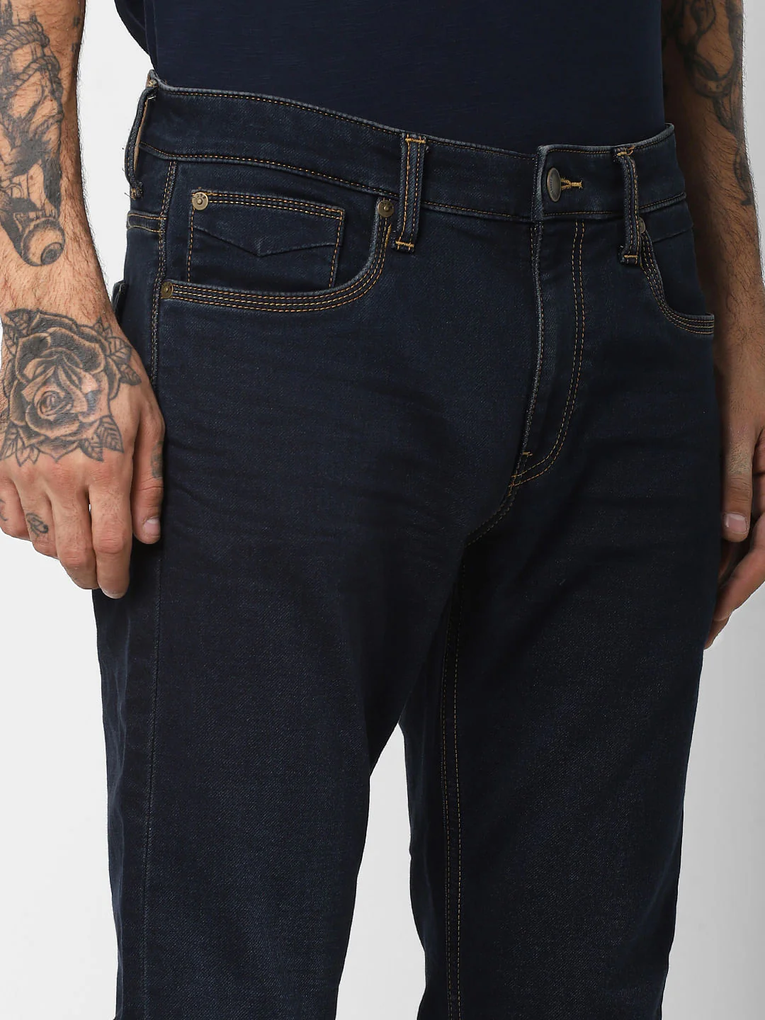 Dark Blue Mid Rise Clark Regular Fit Jeans - Image 5