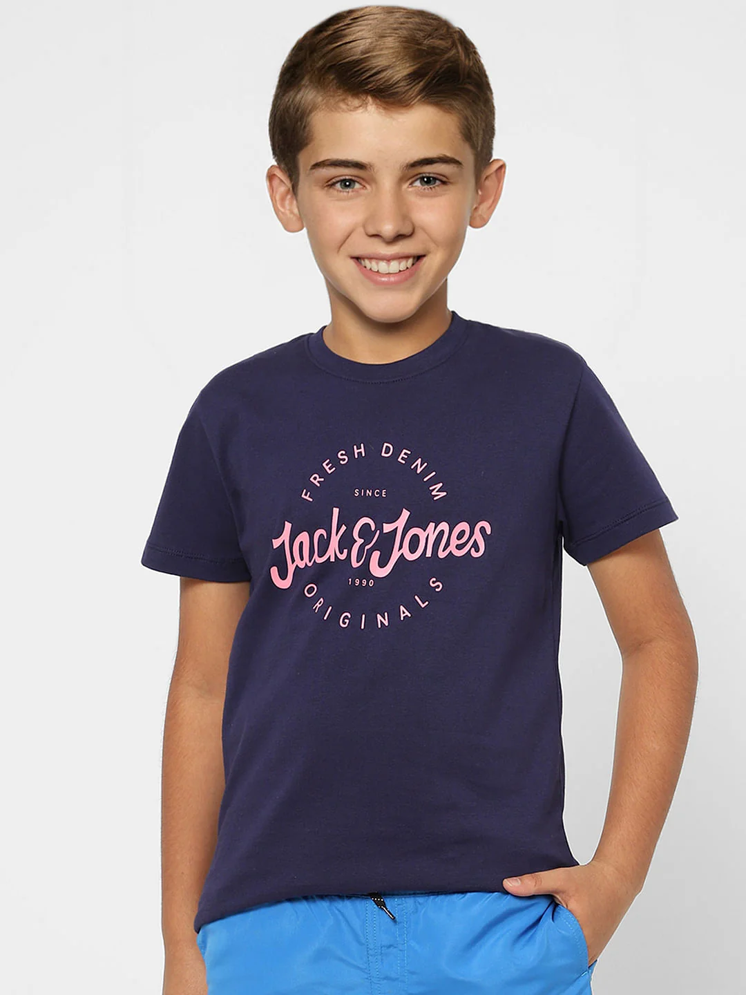 BOYS Dark Blue Printed Crew Neck T-shirt - Image 2