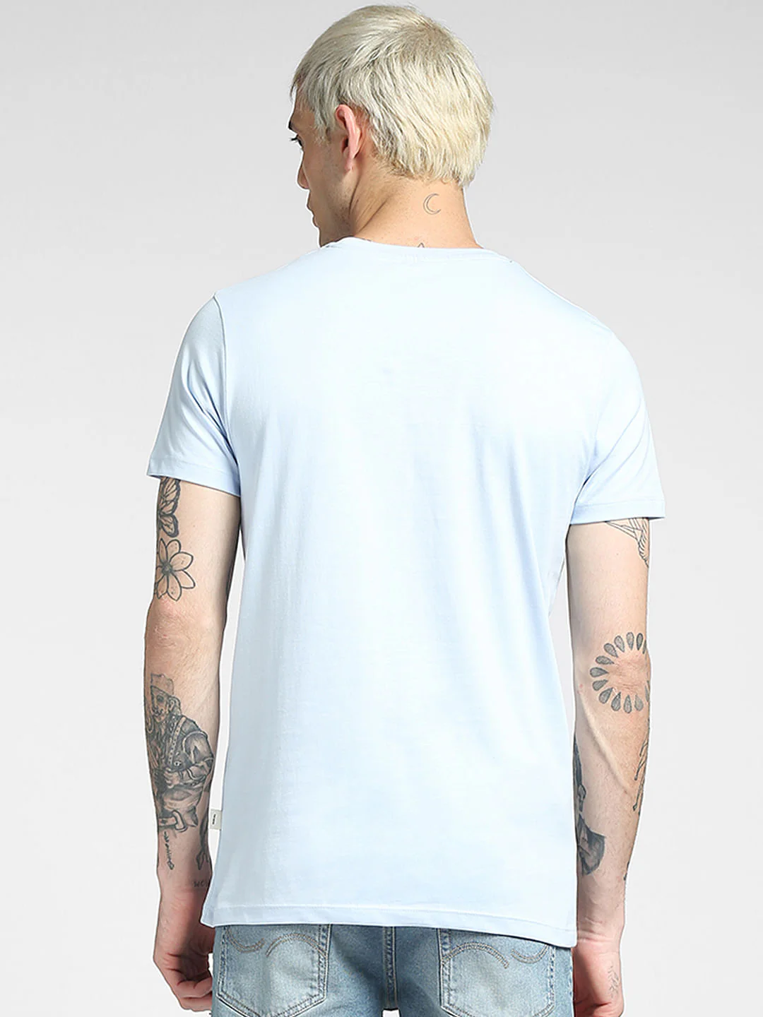 Blue Graphic Print Crew Neck T-shirt - Image 4