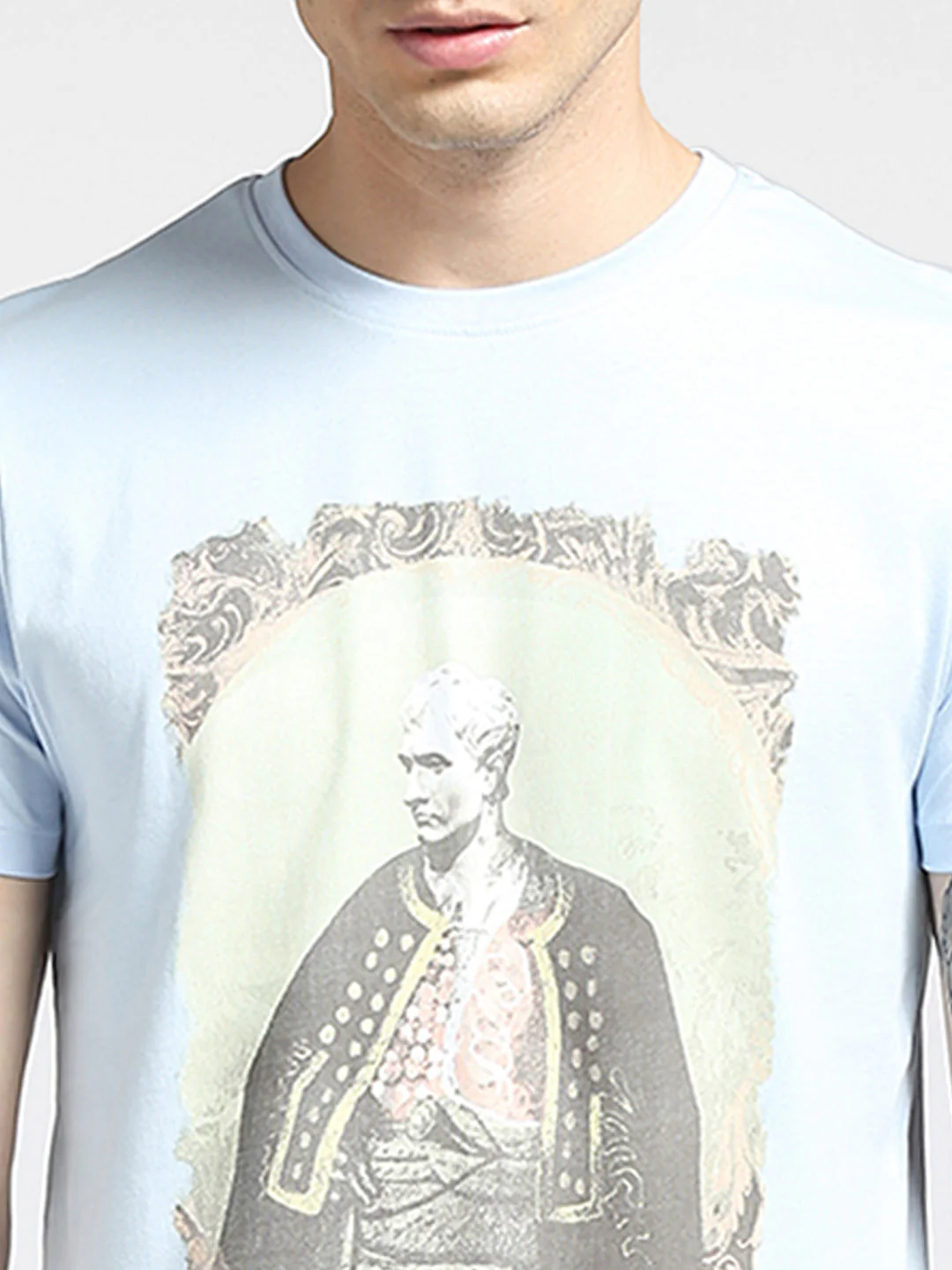 Blue Graphic Print Crew Neck T-shirt - Image 5