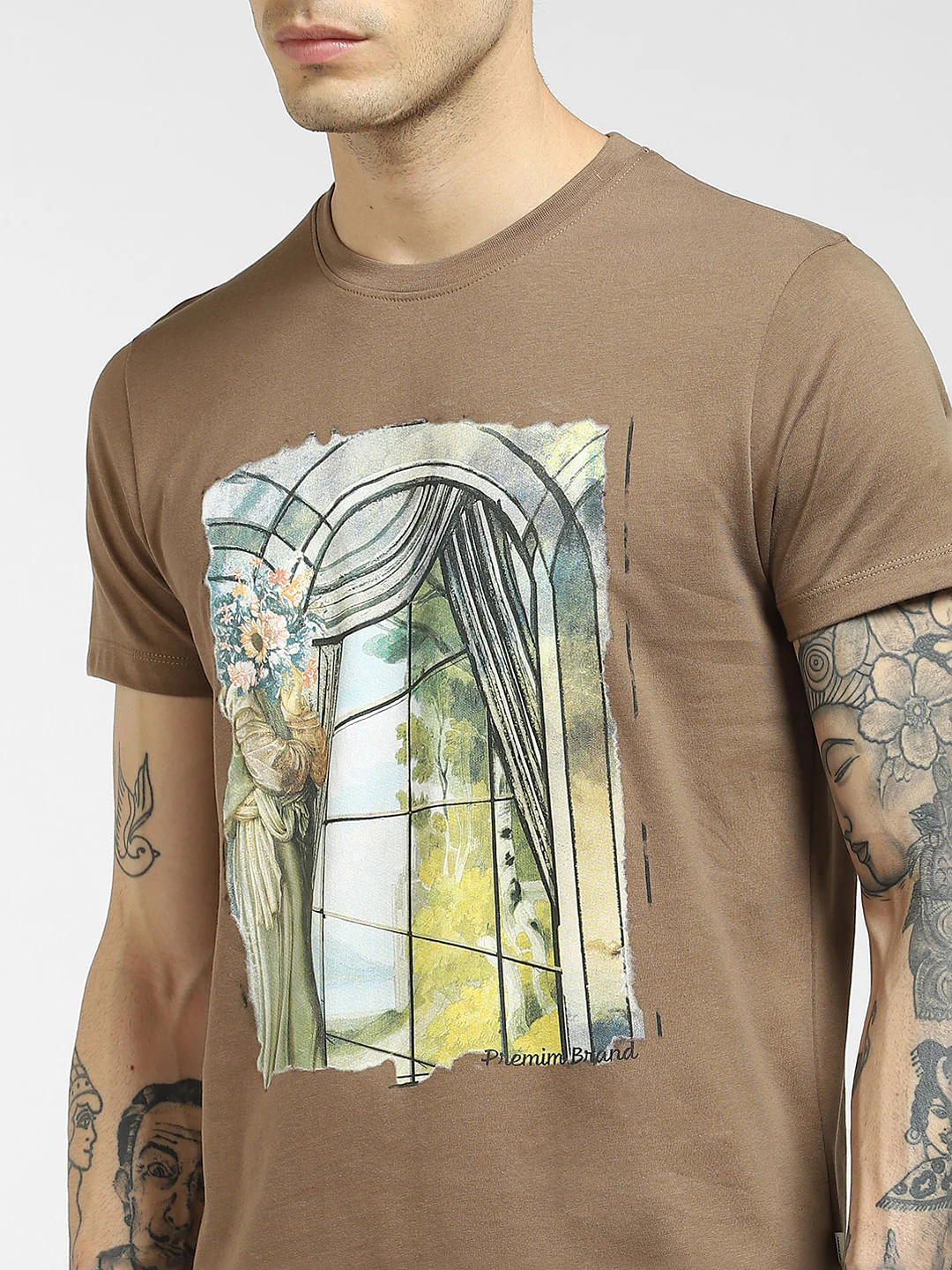 Brown Graphic Print Crew Neck T-shirt - Image 5